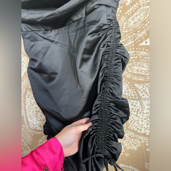 Oh Polly All For You Black Lace Trim Satin Mini Dress - Picture 7 of 10